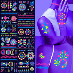 1pc Bohemia Fluorescent Sticker Luminous Temporary Tattoos Stickers UV Glow Fluorescent Tattoo Waterproof For Body Art Decals *& (Online Order Only)