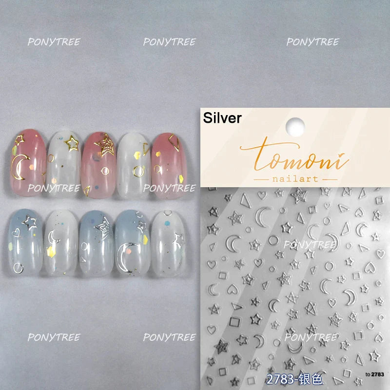 Silver Star Moon Clock Watch Cherry Love Heart Bowknot Gird Irregular Lines Dot Liquid Lava Nail Art Stickers Manicure Decals (ONLINE ORDER ONLY)