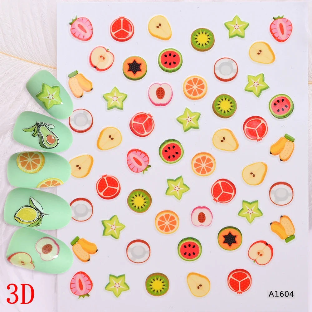 1Pc Summer Nail Art Sticker Lemon Nail Decal Nail Art Supplies Cute Fruit Strawberry Cherry Watermelon Avocado Lemon Nail Design (ONLINE ORDER ONLY)