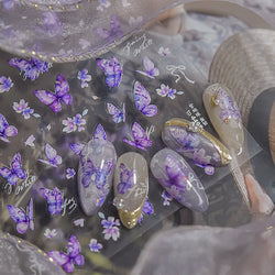 Delicate Tender Purple Butterfly Seal Pattern Insect Shiny Golden Stroke Nail Art Decoration Sticker Dressy Laser Manicure Decal (ONLINE ORDER ONLY)
