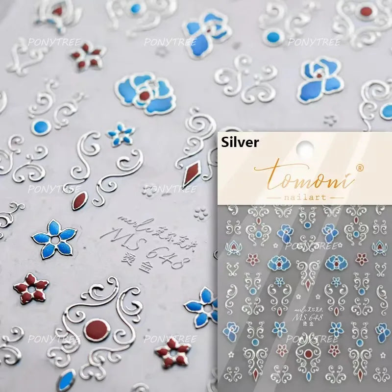 Baroque Figure Flower Totem Geometric Star Love Heart Hot Stamping Embossed Relief Self Adhesive Nail Art Sticker Manicure Decal (ONLINE ORDER ONLY)