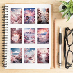 50PCS INS Landscape Pink Painting Stickers Vsco Vinyl Aesthetic Stickers for Water Bottles Waterproof Sticker for Kids Girl (Online Order Only)
