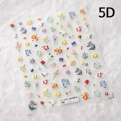 Chic Wild Flower Oil Painting Small Variegated Daisy Peach Blossom Lavender Petal Adhesive Nail Art Stickers Manicure Decals (Online Order Only)