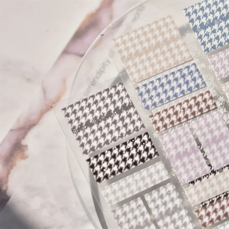 Charming Geometric Black Khaki Brown Grid Houndstooth Snowflake Flat Chic  Adhesive Nail Art Decoration Stickers Manicure Decals (Online Order Only)