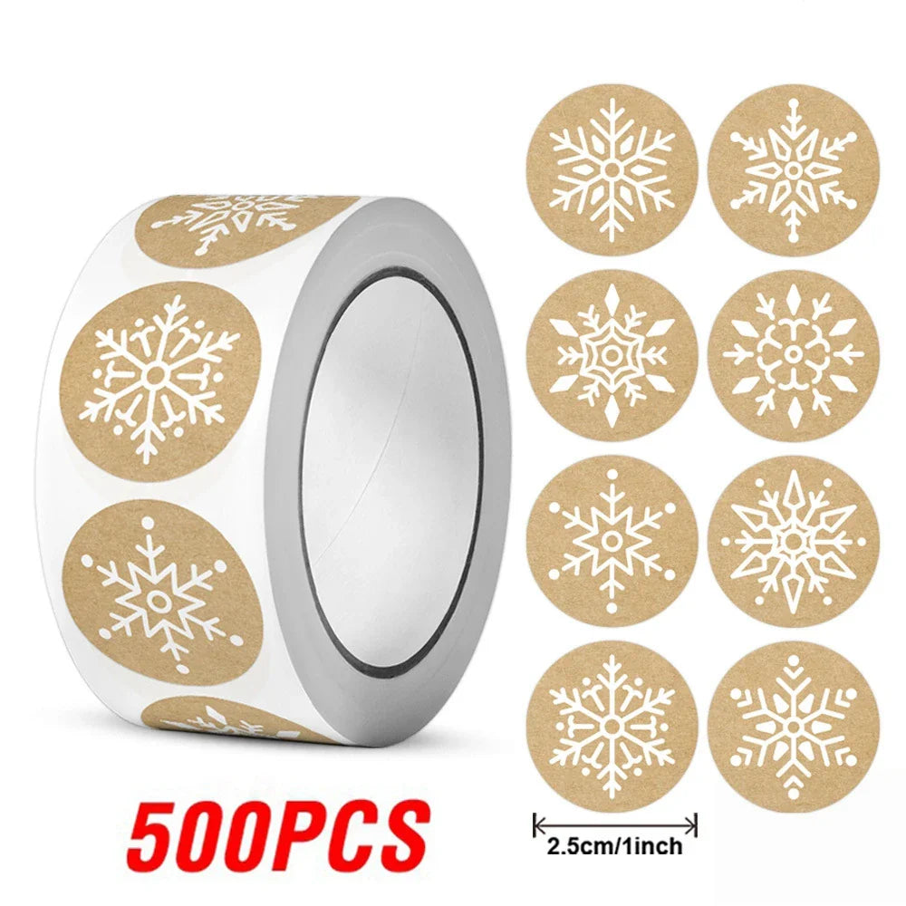 100-500pcs Kraft Paper Christmas Stickers New Year Thank You Stickers Christmas Decoration  For Card Gift Box Package 1inch (ONLINE ORDER ONLY)