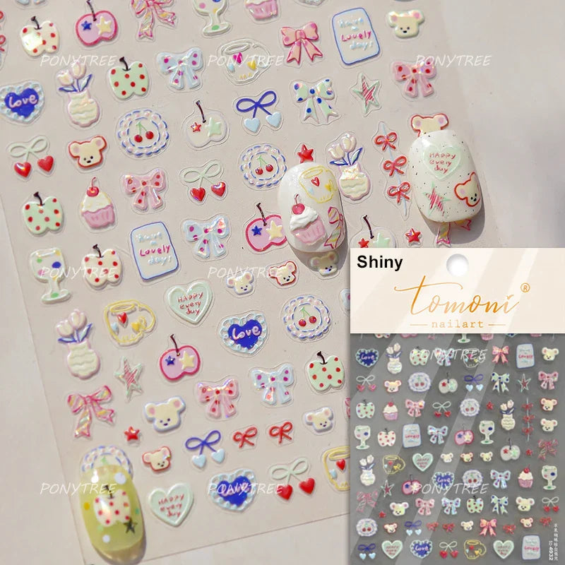 Soda Fruit Beverage Bottle Bear Watermelon Popsicle Dessert Ice Cream Cat Cherry Strawberry Bow Summer Nail Art Stickers Decals (ONLINE ORDER ONLY)