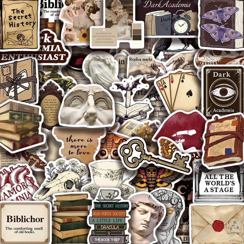 50PCS Cool Aesthetic Dark Academia Stickers Waterproof Cartoon Art Decals Phone Laptop Luggage Skateboard Sticker (ONLINE ORDER ONLY)