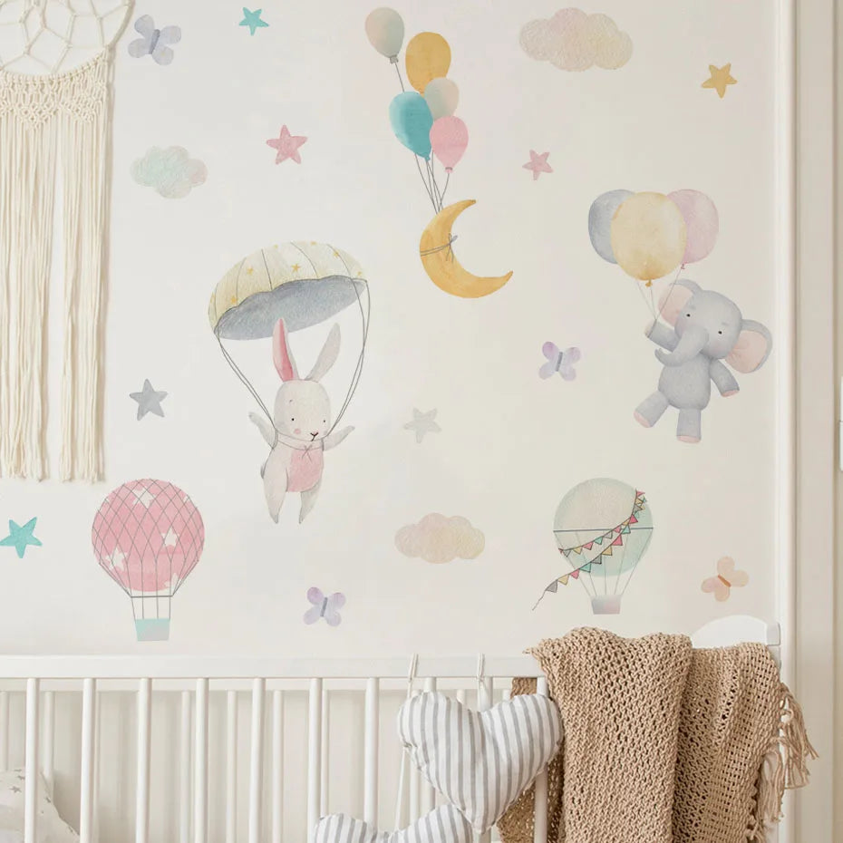Animal Balloon Elephant Rabbit Wall Stickers Kids Room Decor (Online Order Only)