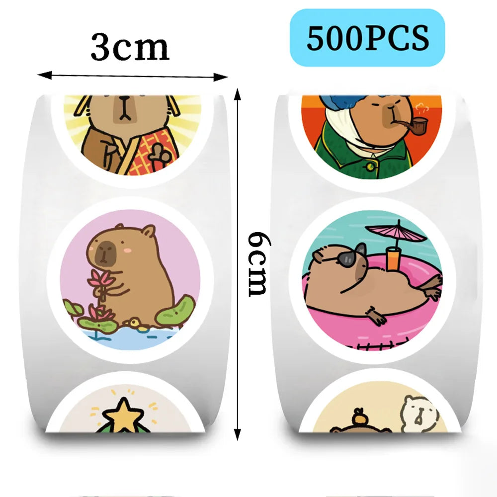 500pcs/roll Cute Capybara Cartoon Graffiti Stickers DIY Phone Guitar Laptop Notebook Suitcase Waterproof Sticker Kids Toy (ONLINE ORDER ONLY)