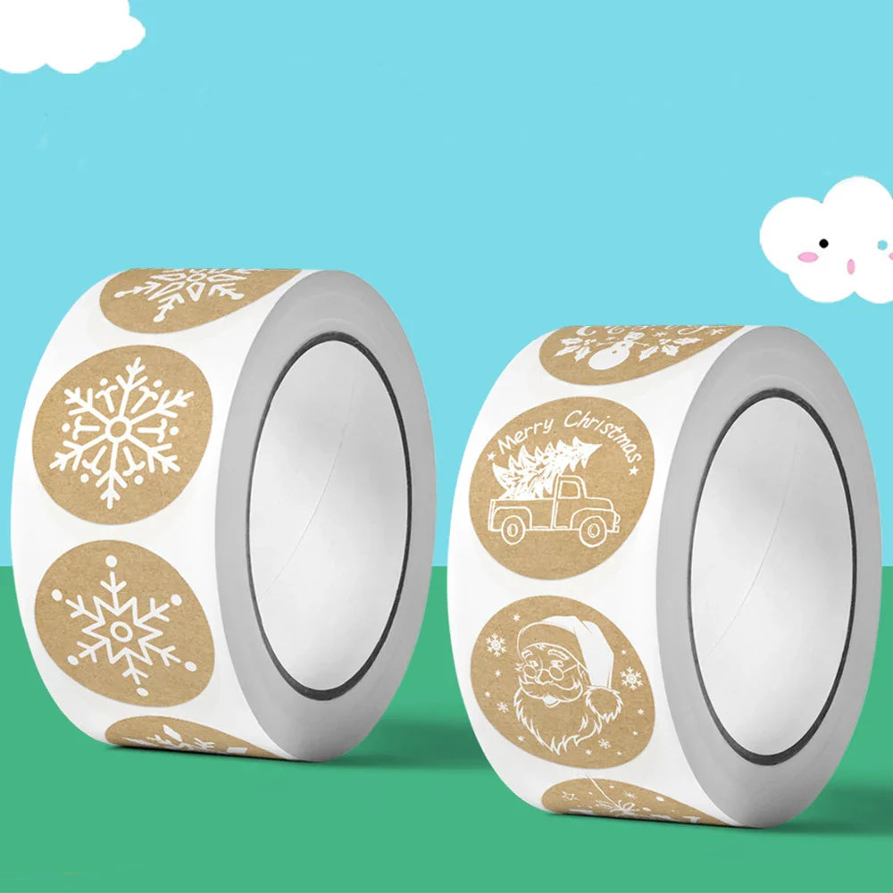 100-500pcs Kraft Paper Christmas Stickers New Year Thank You Stickers Christmas Decoration  For Card Gift Box Package 1inch (ONLINE ORDER ONLY)