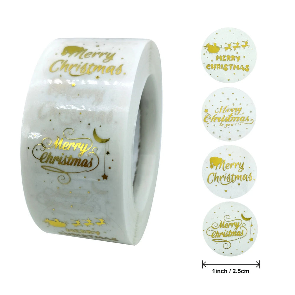 100-500Pcs Merry Christmas Stickers Seal Labels Gold Silver 1 Inch Round Stickers For Handmade Sticker Card Box Package Labels (ONLINE ORDER ONLY)