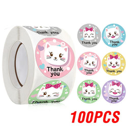 100-500pcs Thank You Cats Stickers For Kids Reward Stickers Thanksgiving Labels Toys 6 Beautiful Designs Stationery stickers (ONLINE ORDER ONLY)