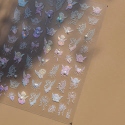 White Pink Baby Child Angel Wing Heart Bowknot Leaves Key Star Cupid's Arrow Archery Adhesive Nail Art Stickers Manicure Decals (ONLINE ORDER ONLY)