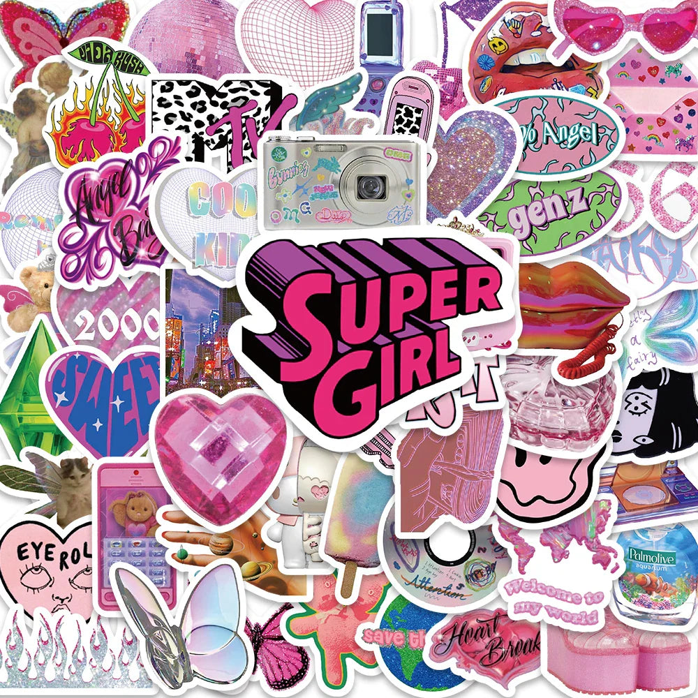 58PCS Kawaii VSCO Vintage Stickers Cute Aesthetic Decals for Bottle Phone Laptop Scrapbook Car (ONLINE ORDER ONLY)