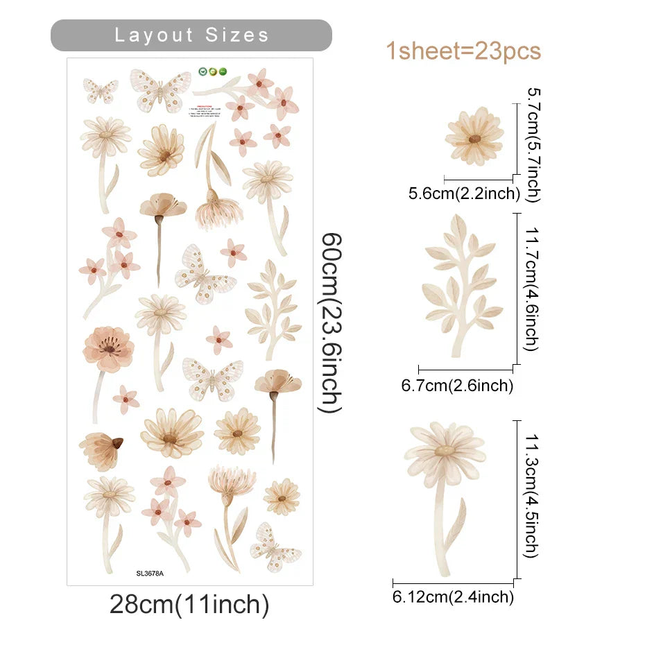Pink Flower Wall Stickers, Self-adhesive Vinyl, Living Room & Girls Bedroom Decor (Online Order Only)