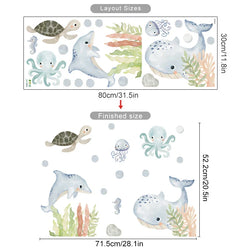 Cute Marine Life Wall Decals: Dolphin, Whale, Seaweed Nursery Stickers for Kids Room Decor (ONLINE ORDER ONLY)
