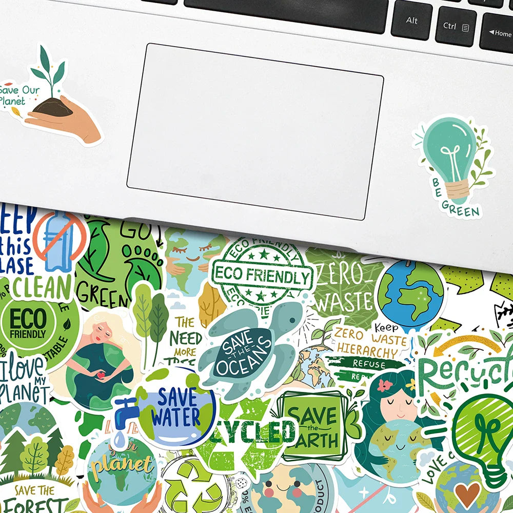 10/30/50PCS Protect Environment Green Cartoon Sticker DIY Waterproof Suitcae Bicycle Skateboard Scrapbook Car Laptop Wall Decals (Online Order Only)