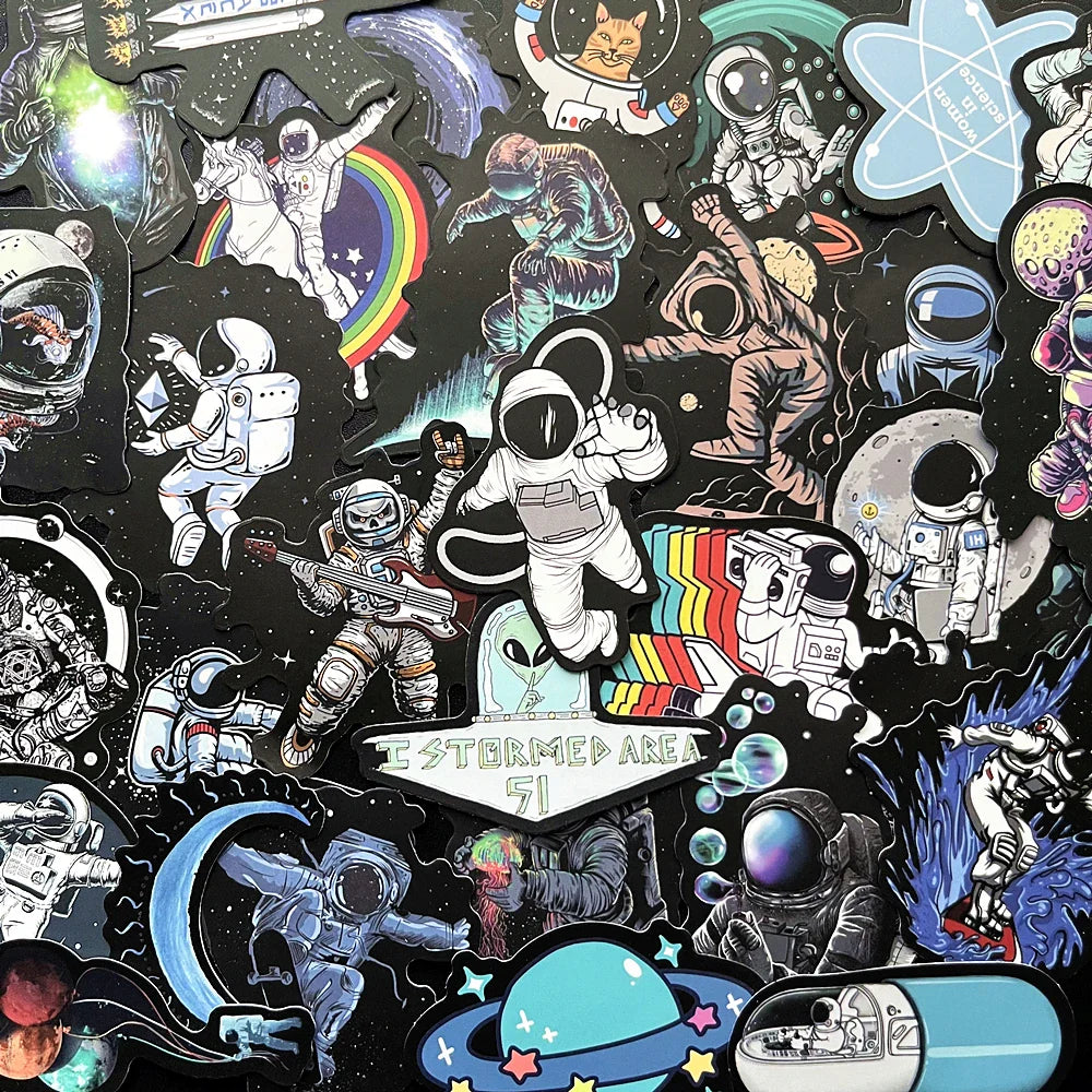 Astronaut Space Stickers 10/50Pcs Cartoon DIY Skateboard Fridge Laptop Luggage PVC Kids Gift (ONLINE ORDER ONLY)