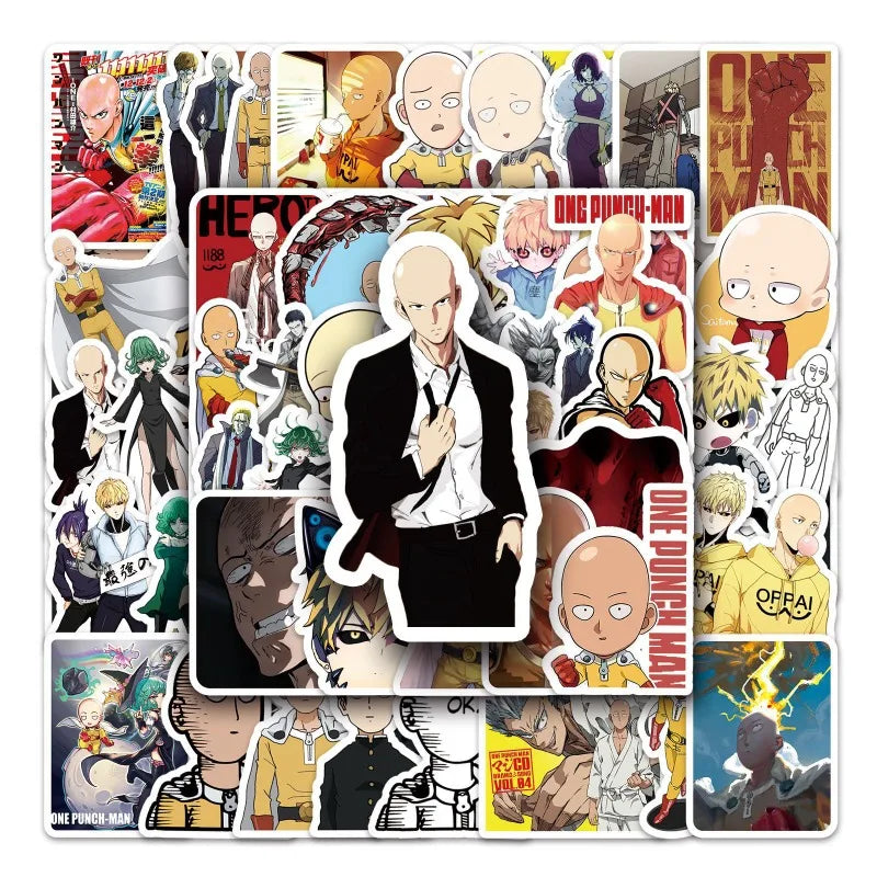55pcs One Punch Superman Cartoon Stickers for Laptop, Phone, Car, Suitcase, Water Bottle, Stationery, Refrigerator (ONLINE ORDER ONLY)
