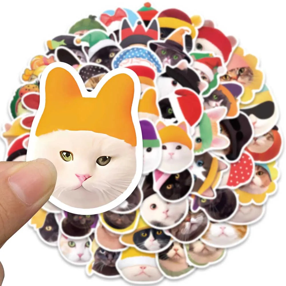 59pcs Cute Cartoon Cats in the Hat Stickers For Laptop Phone Guitar Luggage DIY Waterproof Graffiti Stationery Vinyl Decals (ONLINE ORDER ONLY)