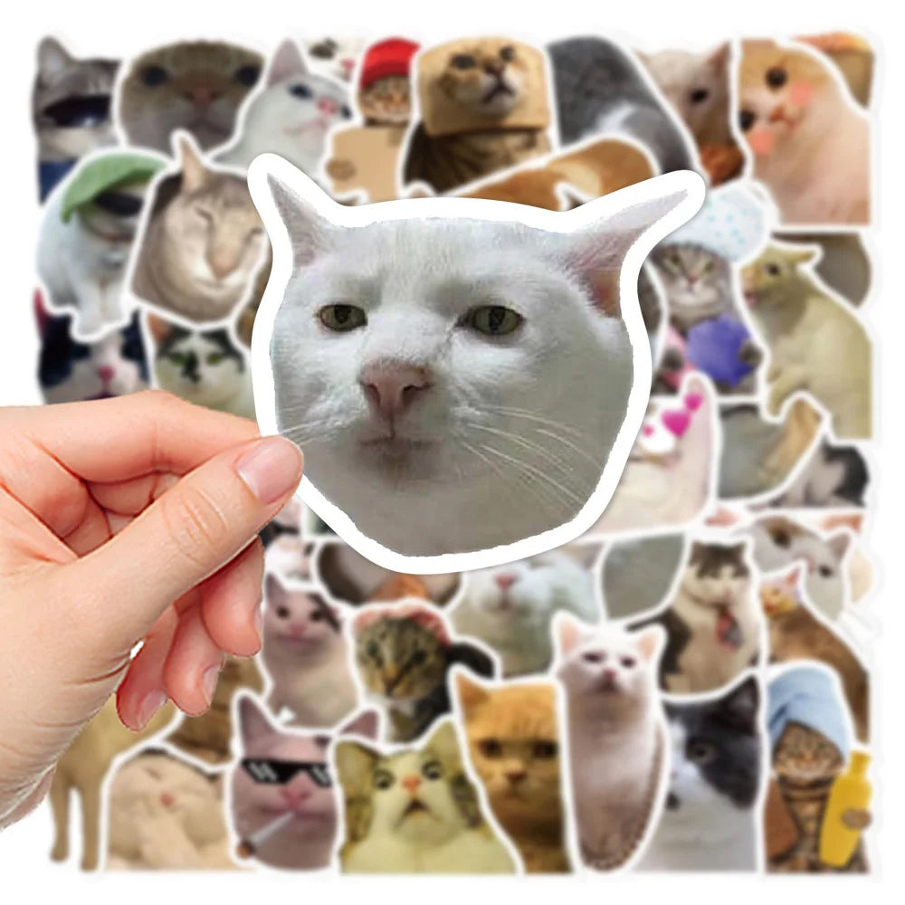 10/30/50PCS Cat Cartoon Stickers Funny Meme Kids Toy DIY Waterproof Luggage Laptop Suitcase Water Bike Bottle Decals Decoration (ONLINE ORDER ONLY)
