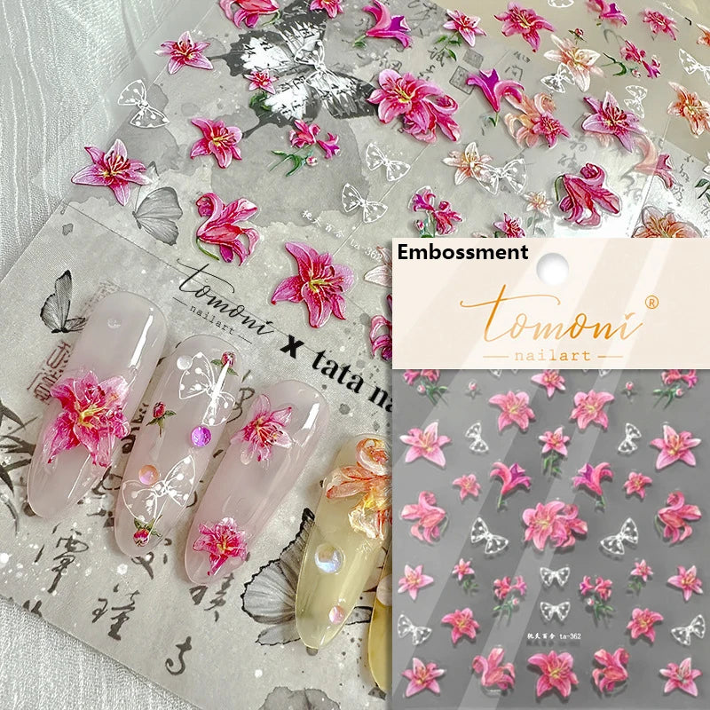 Dried Flowers Rose Butterfly Love Heart Golden Stroke Flying Crane Silver Adhesive Nail Art Stickers Rhinestone Manicure Decals (ONLINE ORDER ONLY)