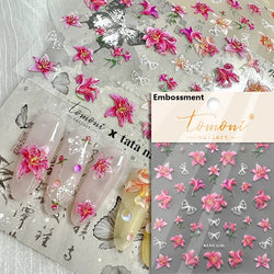 Dried Flowers Rose Butterfly Love Heart Golden Stroke Flying Crane Silver Adhesive Nail Art Stickers Rhinestone Manicure Decals (ONLINE ORDER ONLY)