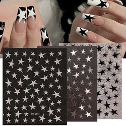 3pcs White Black Stars Nails Stickers Irregular Pentagram Decals Pink Laser Shiny Glitters Starlight Manicure Ornaments Sliders (Online Order Only)