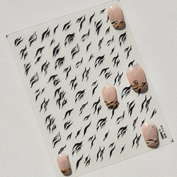 Chic Halo Dyeing Zebra Stripes Tender Black White Line Design Crescent Moon Arc Adhesive Nail Art Sticker Relief Manicure Decals (Online Order Only)