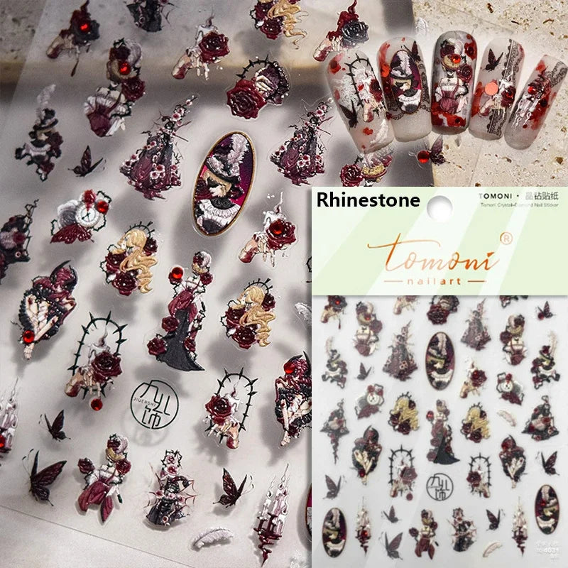 Gothic Dark Spider Butterfly Cross Flame Wings Halloween Horror Rose Flower Rabbit Pumpkin Bear Nail Art Stickers Manicure Decal (ONLINE ORDER ONLY)