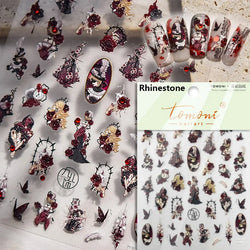 Gothic Dark Spider Butterfly Cross Flame Wings Halloween Horror Rose Flower Rabbit Pumpkin Bear Nail Art Stickers Manicure Decal (ONLINE ORDER ONLY)