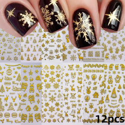 12pcs Cute Christmas Nail Decals Santa Claus Elk Penguin Snowman Cartoon Nail Stickers 3D Self-adhesive Sliders Manicure Decor * (Online Order Only)