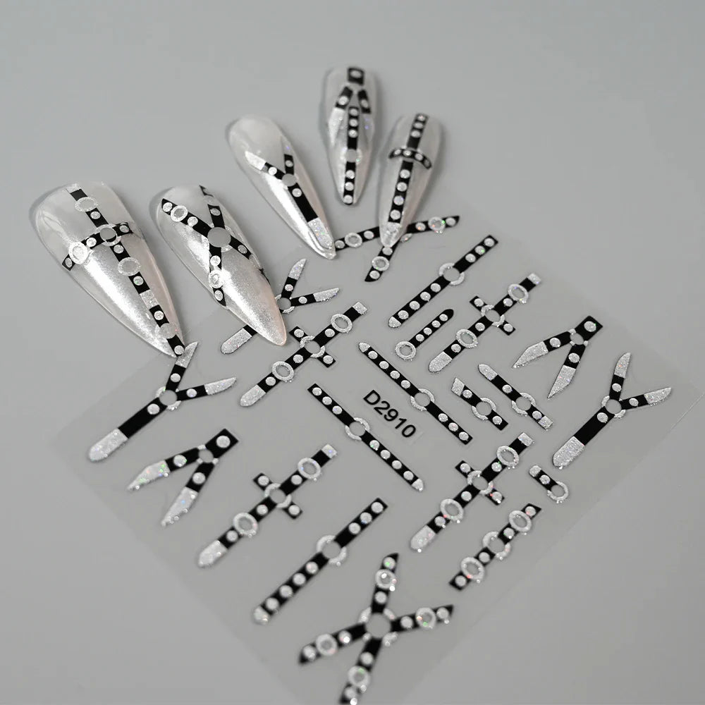 1pcs 5D Floral Nail Art Stickers Acrylic Flowers Decals with Glitter Self-Adhesive Elegant Silver Black Blossoms Theme Nail Art* (ONLINE ORDER ONLY)