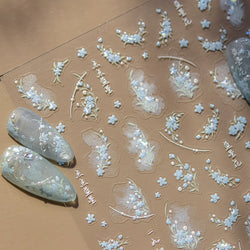 Hazy Feeling Bluestar-Amsonia Hubristic Blue Star Flower Floral Print 5D Soft Embossed Adhesive Nail Art Sticker Manicure Decals (ONLINE ORDER ONLY)