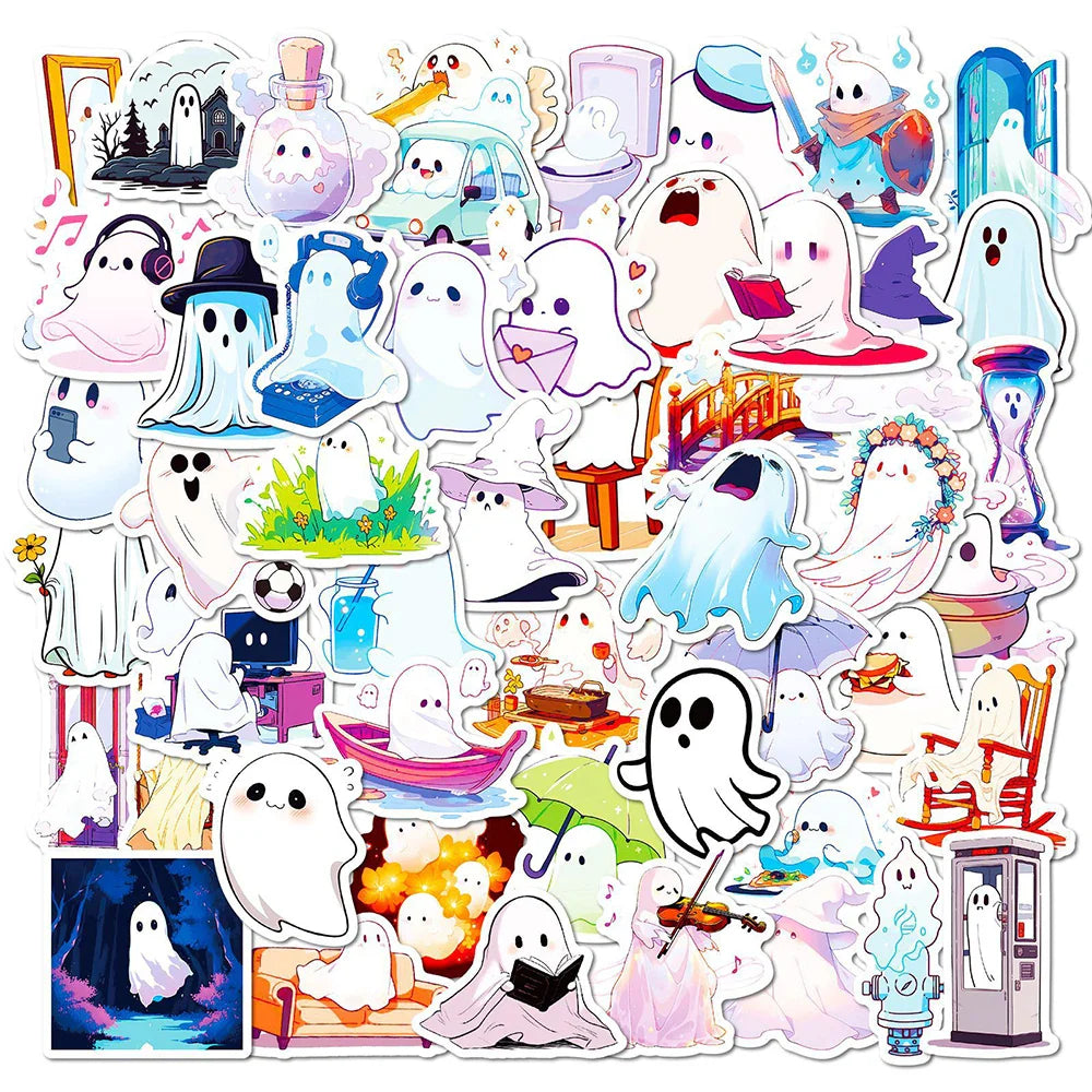 10/30/50PCS Cute Halloween Ghost Stickers Funny Cartoon Sticker For Kids DIY Notebook Fridge Phone Luggage Laptop Bike Decal Toy (ONLINE ORDER ONLY)