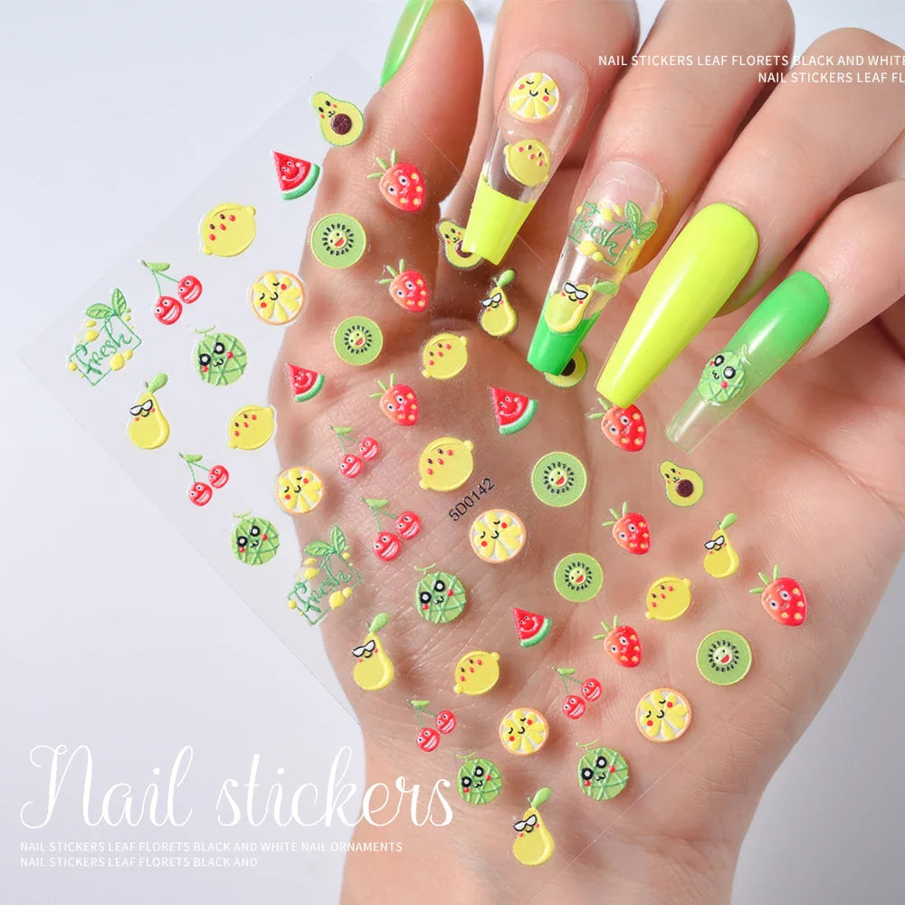 1Pc Summer Nail Art Sticker Lemon Nail Decal Nail Art Supplies Cute Fruit Strawberry Cherry Watermelon Avocado Lemon Nail Design (ONLINE ORDER ONLY)