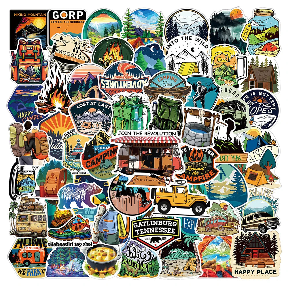 10/30/50/100pcs Forest Hiking Camping Stickers Outdoor Travel Beautiful Scenery Decal Sticker To DIY Water Bottle Laptop Luggage (ONLINE ORDER ONLY)