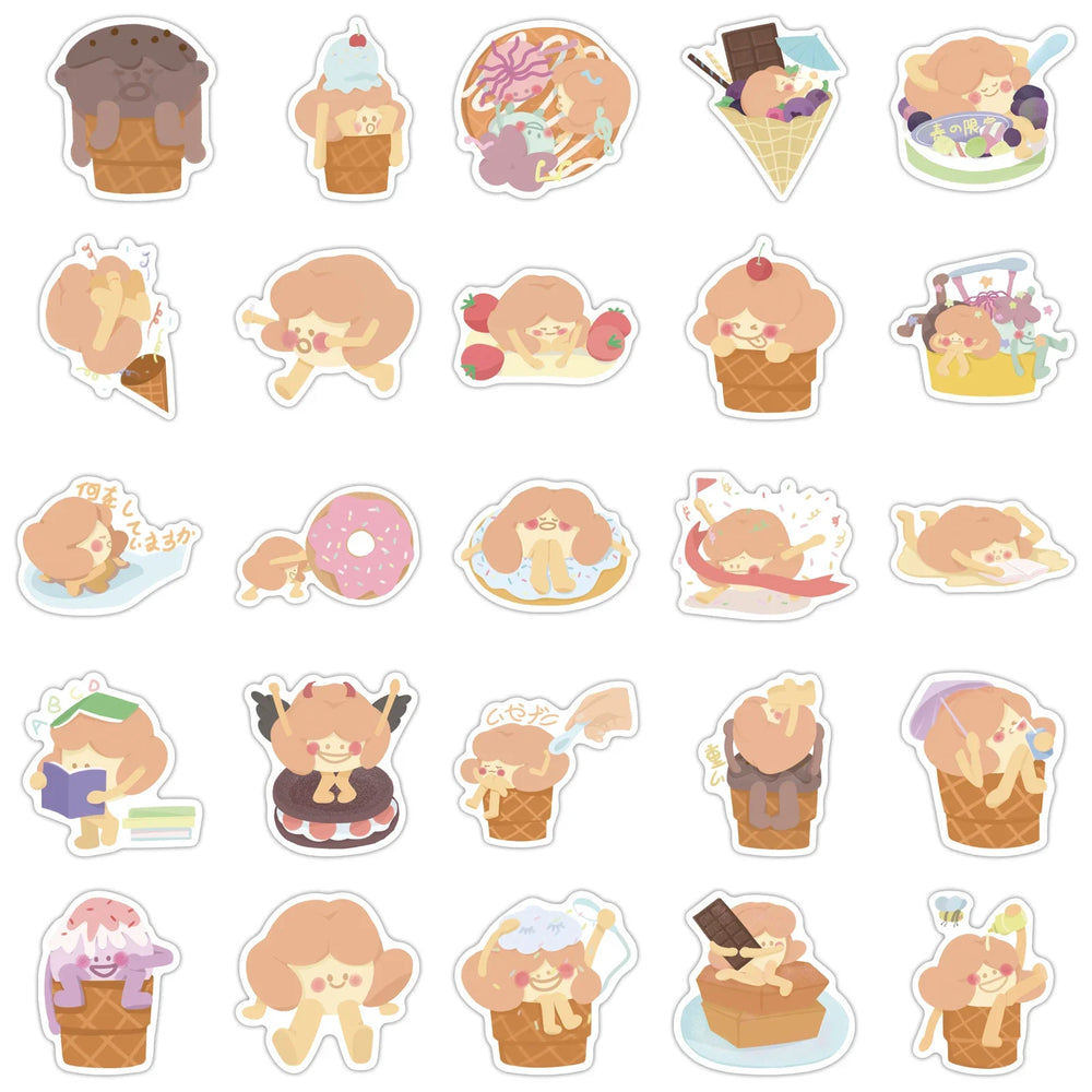 52PCS Ice Cream Stickers Girl Suitable for Drink Bottle Photo Luggage Laptop Car Trendy Decals Graffiti Sticker Ins Style (ONLINE ORDER ONLY)