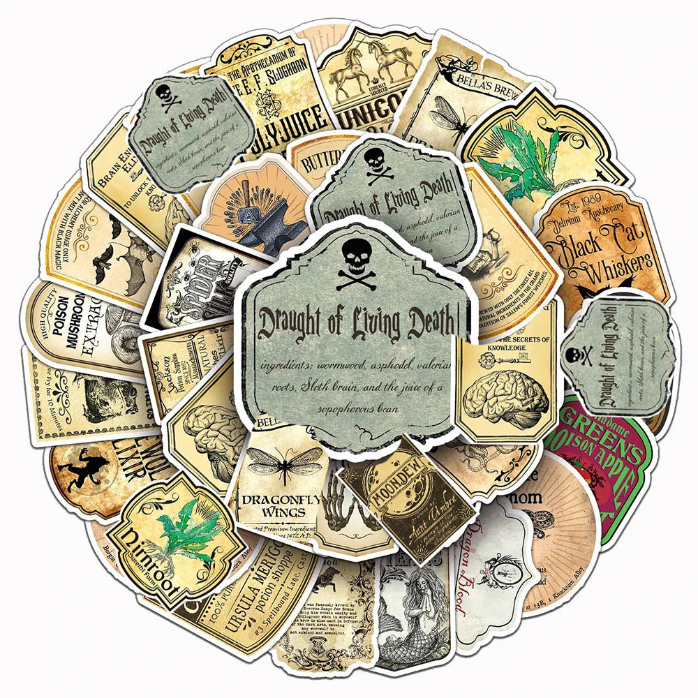 10/30/50pcs Vintage Magic Potion Label Sticker Packs (ONLINE ORDER ONLY)