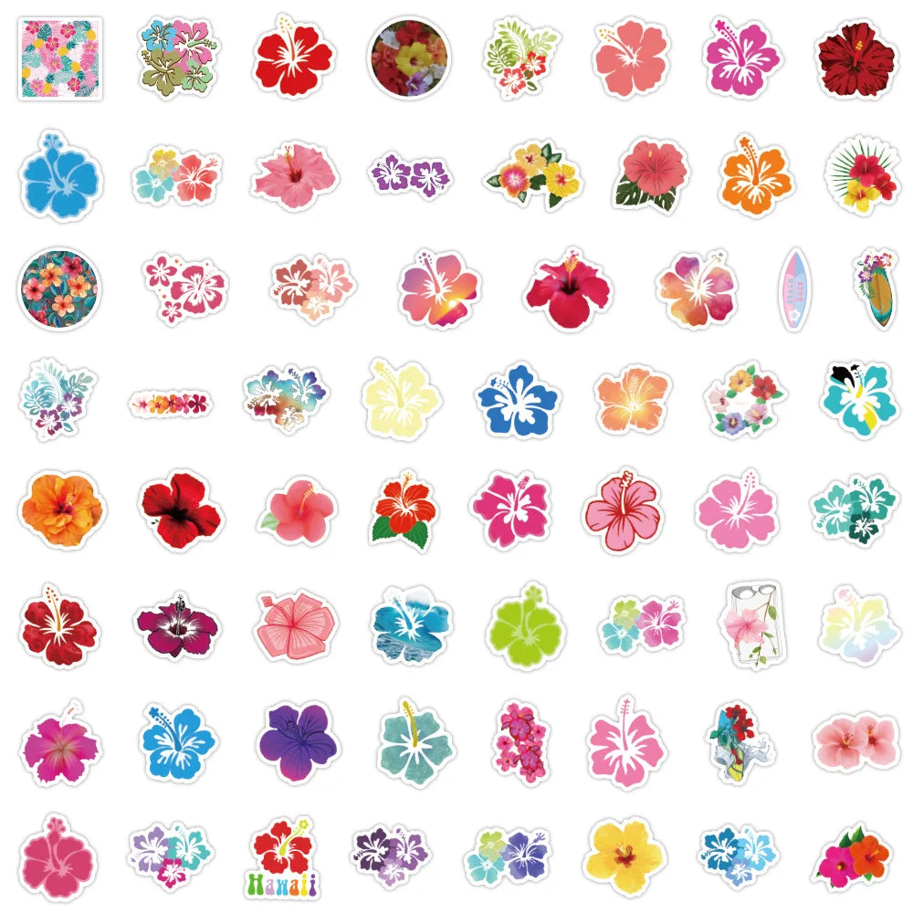 10/60pcs Hibiscus Flower Sticker Hawaii Hibiscus graffiti Stickers for DIY Luggage Laptop Skateboard Motorcycle Bicycle Stickers (Online Order Only)