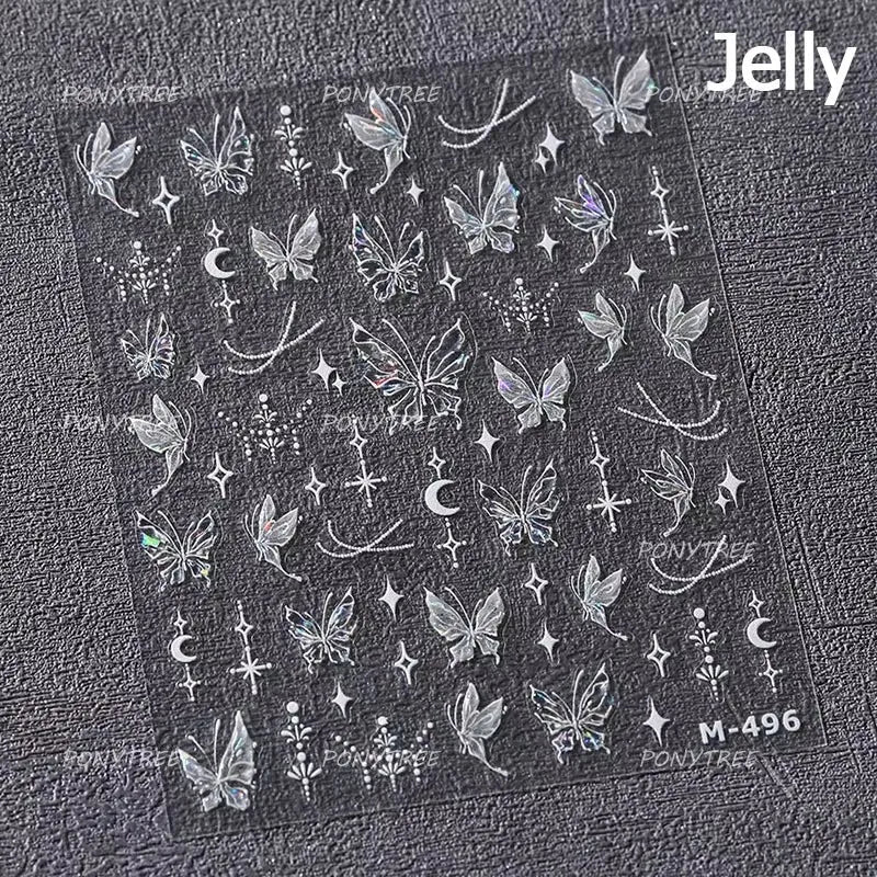 Green Blue Glass Butterfly Lily Flowers Star Line Water Droplet Charming Shiny Self Adhesive Nail Art Stickers Manicure Decals (ONLINE ORDER ONLY)
