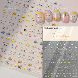 Cute Graffiti Cartoon Line Cherry Bear Cat Flower Bouquet Fish Boys Girls Strawberry Reliefs Nail Art Stickers Manicure Decals (ONLINE ORDER ONLY)
