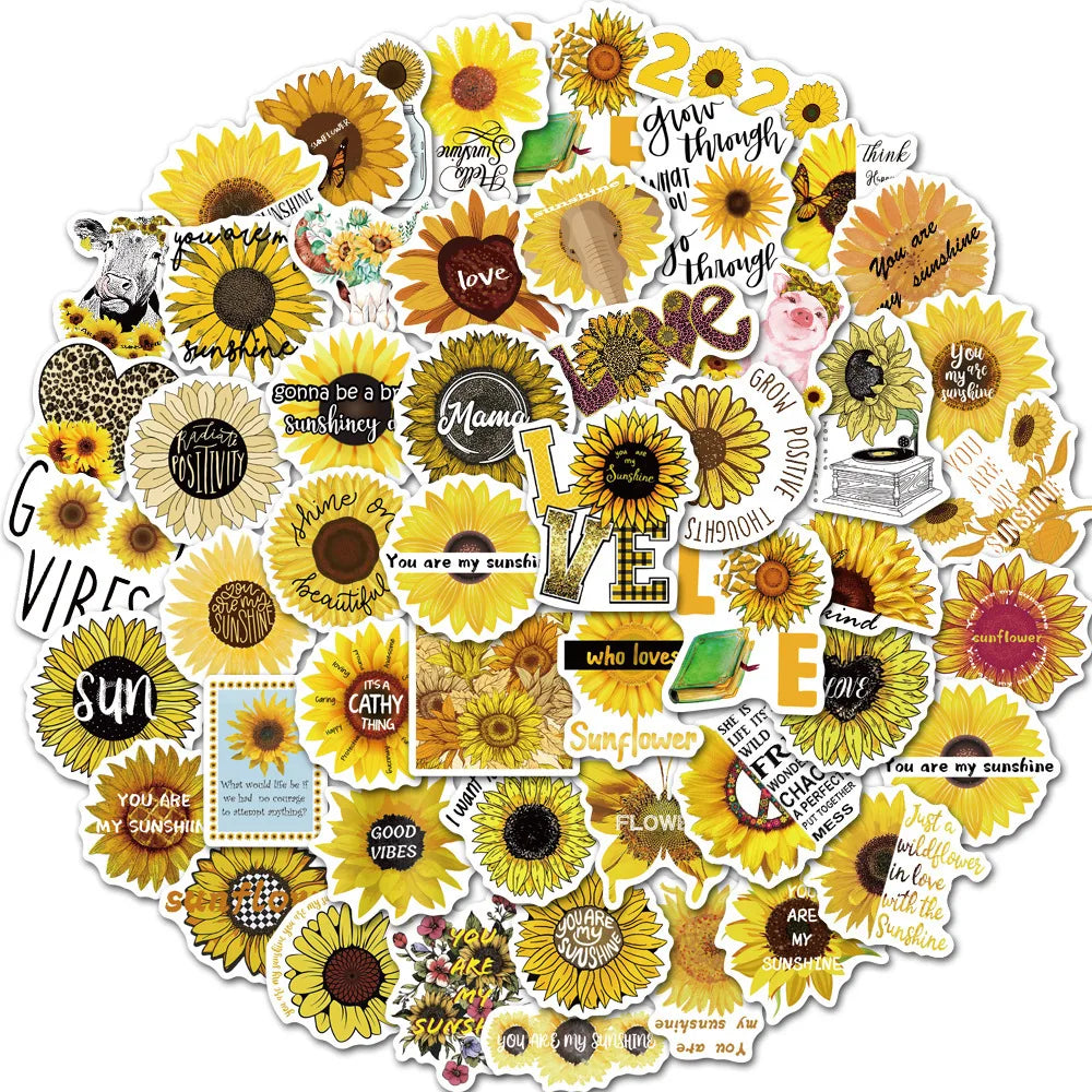 10/50Pcs You Are My Sunshine Sunflower Cartoon Graffiti Stickers Laptop Luggage Scrapbook Diary Phone Guitar Sticker Kid Toy (ONLINE ORDER ONLY)