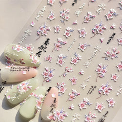 Spring Living Peach Blossom Flower Branch Petal Antique Soft Relief Adhesive Chinese Characters Nail Art Sticker Manicure Decals (ONLINE ORDER ONLY)