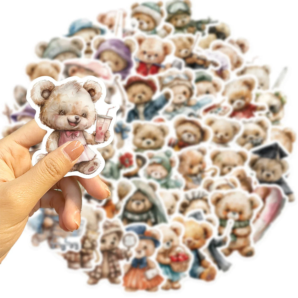 55Pcs Cute Teddy Bear Stickers Decoration for Laptop Cup Phone Case Helmet Luggage Cartoon Creative DIY Waterproof Vinyl Sticker (ONLINE ORDER ONLY)