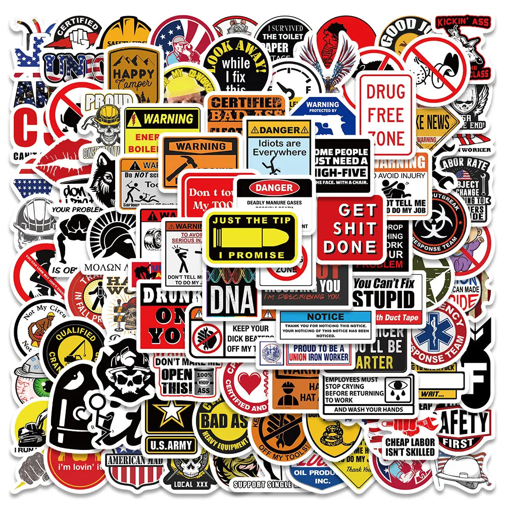98PCS Funny Hard Hat and Construction Worker Stickers (Online Order Only)