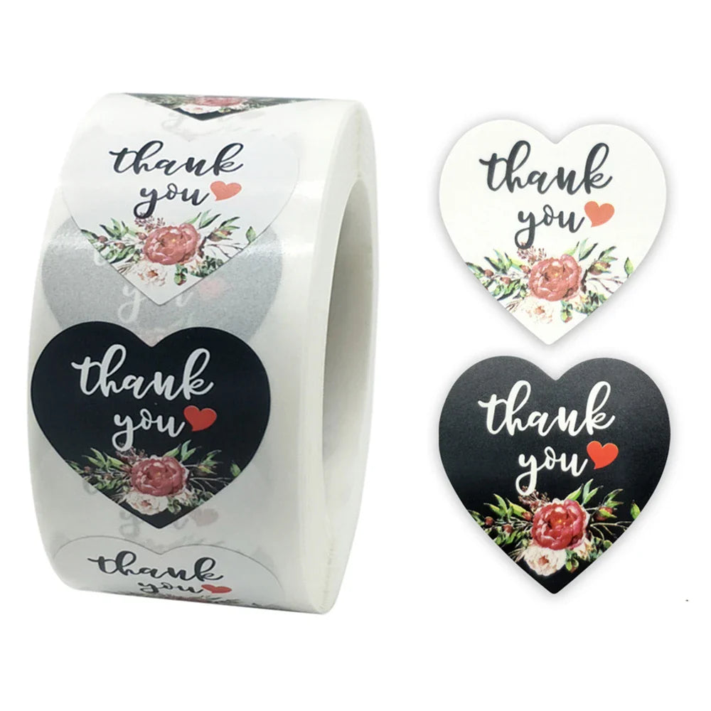 500pcs/roll Heart Stickers Thank You Stickers For Business Merci Packaging Stickers Rolling Love For Packaging Decoration (ONLINE ORDER ONLY)