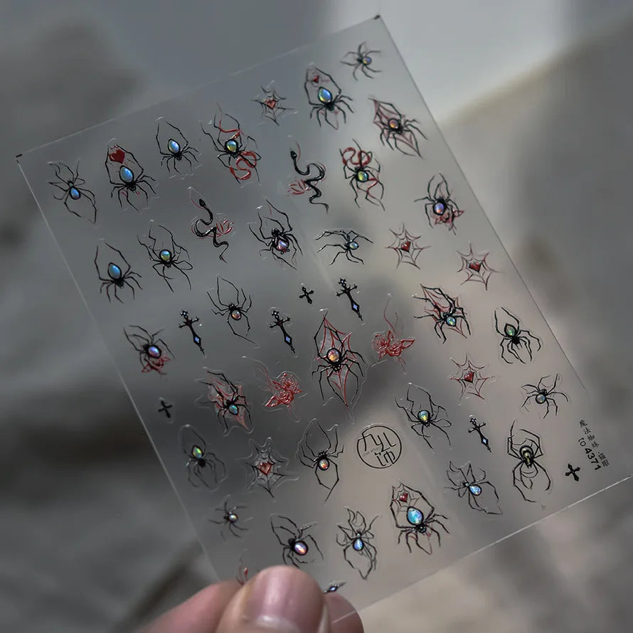Cat Eye Halloween Terror Spider Cross Rose Love Heart Flower Snake Web Candy Bunny Thrilling Nail Art Stickers Manicure Decals (Online Order Only)
