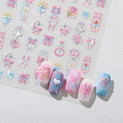 Pink Bowknot Star Moon Starburst Sun Polar Day Polar Night Sword Rose Flower Wreath Adhesive Nail Art Stickers Manicure Decals (ONLINE ORDER ONLY)