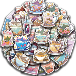 50pcs Shark And Cup Stickers Cartoon Waterproof Pvc Decals for Skateboard Helmet Laptop Bicycle Motorcycle Stickers Kids Toy (ONLINE ORDER ONLY)
